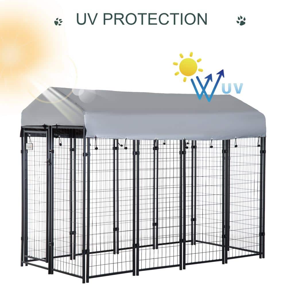 Large Black Metal Outdoor Dog Kennel with Tarp Cover