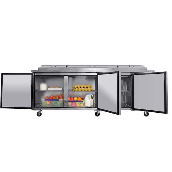93 in. Coolers Pizza Prep Table with a Built-in Refrigerator 30.8 cu. ft. with Protection Lid and Smooth Casters
