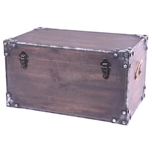 Distressed Wooden Vintage Industrial Style Decorative Trunk with Lockable Latch