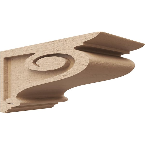 Ekena Millwork 6 in. x 6 in. x 12 in. Wide Scroll Rough Cedar Woodgrain TimberThane Corbel, Primed Tan