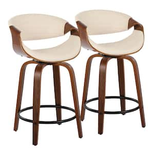 Symphony 24 in. Cream Faux Leather, Walnut Wood and Black Metal Fixed-Height Counter Stool (Set of 2)