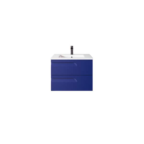 Eviva Joy 24 in. Single Sink Floating Blue Bath Vanity with White Porcelain Top (Assembled)