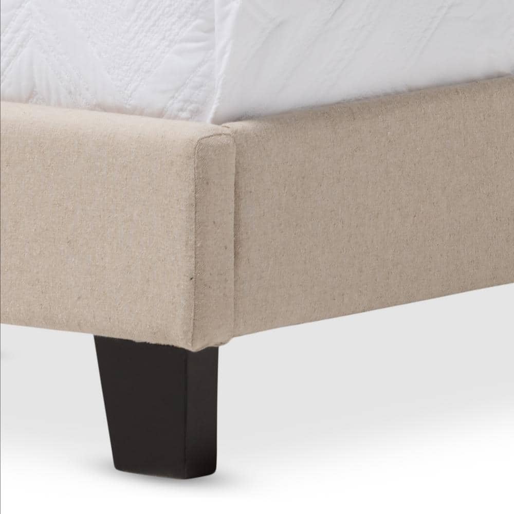 Modern Beige Linen Twin Platform Bed with Diamond Tufting