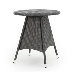 28 in. H All-Weather Grey Wicker Round Outdoor Bistro Table for Patio Garden