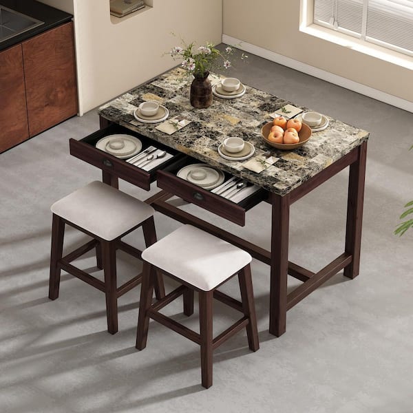 5-Piece Rectangle Walnut MDF Top Dining Table Set (Seats-4)