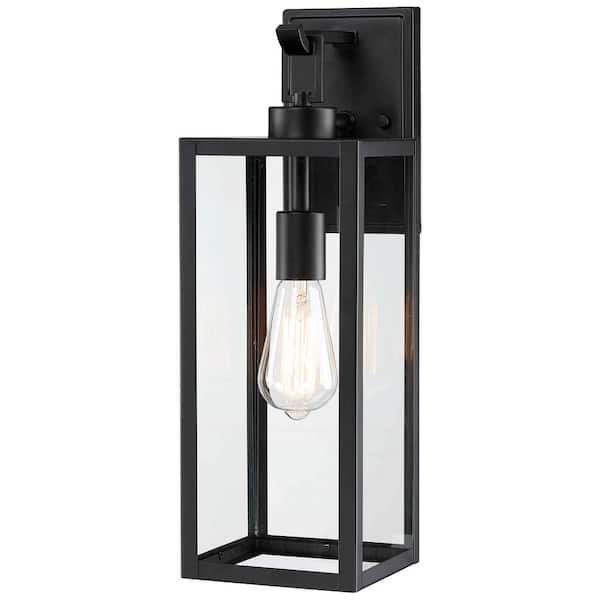 Uixe 18 in.1-Light Matte Black Hardwired Medium Outdoor Wall Lantern Sconce Classic Cage with Clear Glass