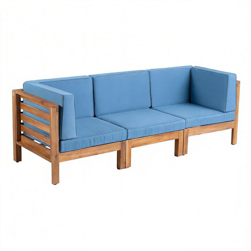 Acacia Wood 3-Piece Outdoor Sectional Set with Blue Cushions price history on PriceWatchPro