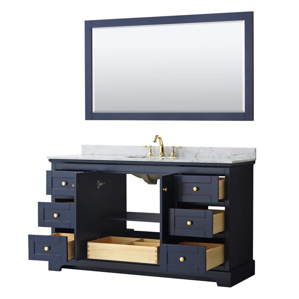 Avery 60'' Dark Blue Single Bathroom Vanity with White Carrara Marble Top