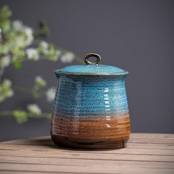 1-Piece Blue 40 oz. Ceramic Cookie Jar with Lid, Dog Treat Jar, Kitchen Canisters for Countertop for Food Storage