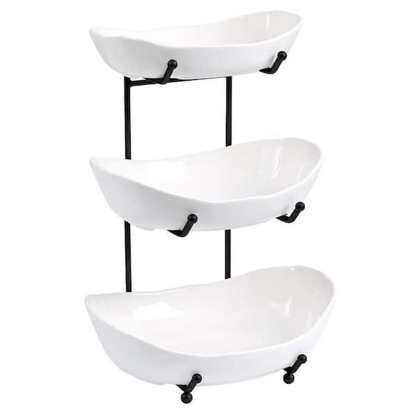 1 Piece Fruit Bowl for Kitchen Counter, 3-Tier Ceramic Fruit Rack for Fresh Fruit and Veggies, Black