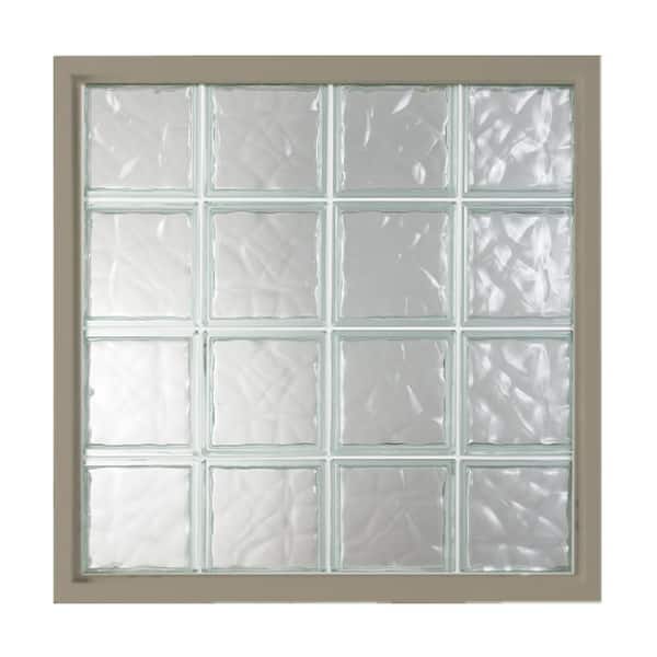 31.5 in. x 24 in. Fixed Driftwood Vinyl Nail Fin Frame Glass Block Window with Wave Pattern Block