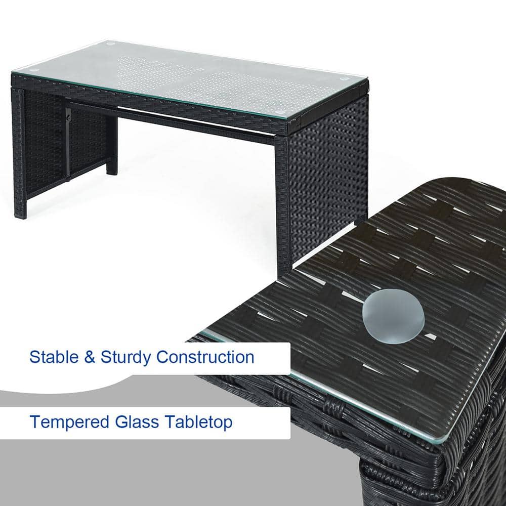 Navy Cushioned 4-Piece Black Rattan Patio Conversation Set