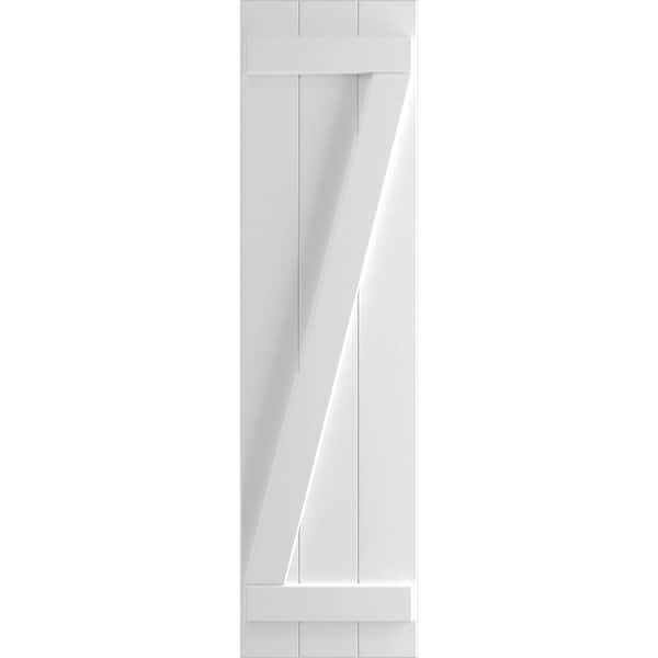 Ekena Millwork 16-1/8 in. x 79 in. True Fit PVC Three Board Joined with Z-Bar Board and Batten Shutters Pair in White