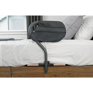 15 in. BedCane Home Bed Rail with Wooden Base Board and Organizer Pouch in Black