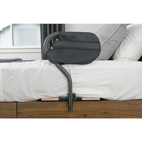 Stander 15 in. BedCane Home Bed Rail with Wooden Base Board and Organizer Pouch in Black