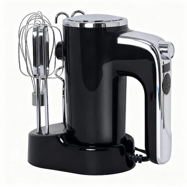 Black Handheld Electric Mixer with LCD Display, Storage Base, 5 Speeds and Turbo for Baking