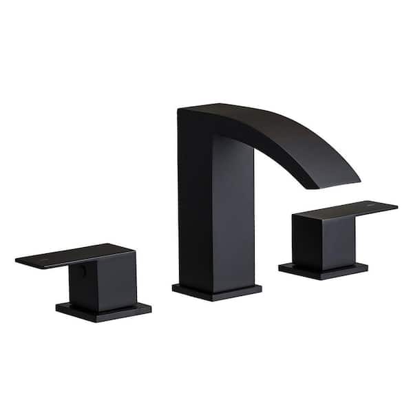 Deck Mount 8 in. Widespread 2-Handle Bathroom Faucet, 3-Hole Bathroom Sink Faucet in Matte Black