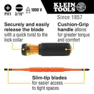 2-in-1 Insulated Flip-Blade Screwdriver, #1 Phillips, 3/16 in. Slotted