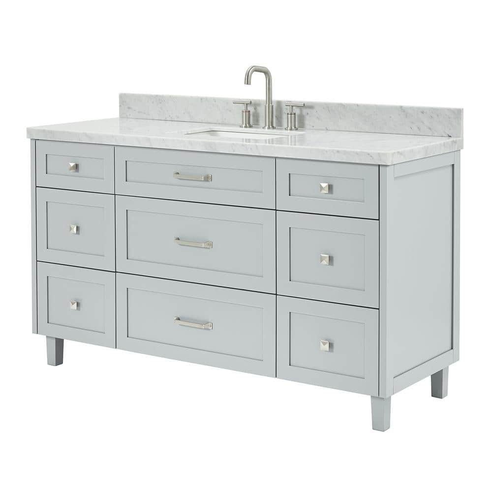 Gray Solid Wood Freestanding Bathroom Vanity with Marble Top