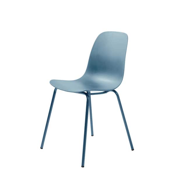 Unbranded Dusty Blue Plastic Dining Chairs with Matching Steel Legs (Set of 2)