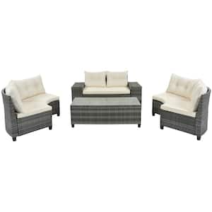 Anky Gray 8-Piece Wicker Patio Conversation Set with Beige Cushions