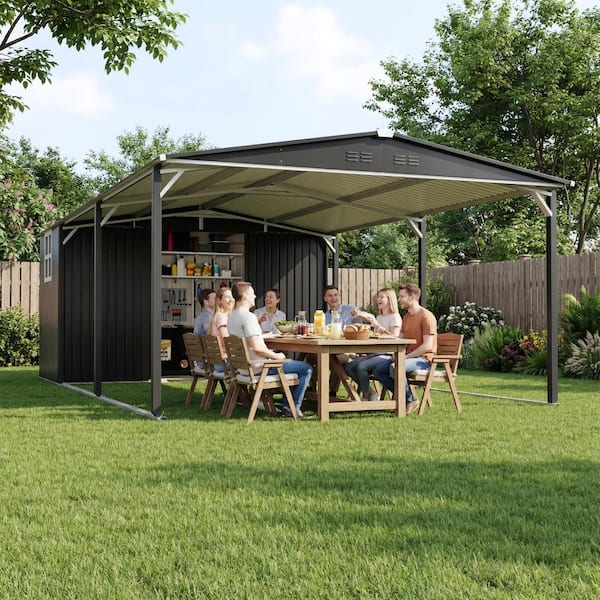 12ftx23ft Grey Metal Heavy Duty Steel Carport Storage Shed Garage