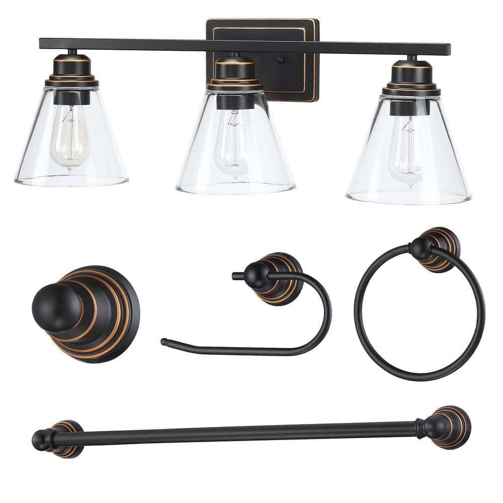 26 in. 3-Light Oil Rubbed Bronze Vanity Light with Clear Glass Shades and B