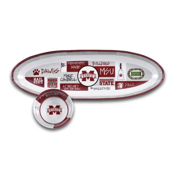 Mississippi State 20 in. Assorted Colors Melamine Oval Chip and Dip Server (Set of 2)