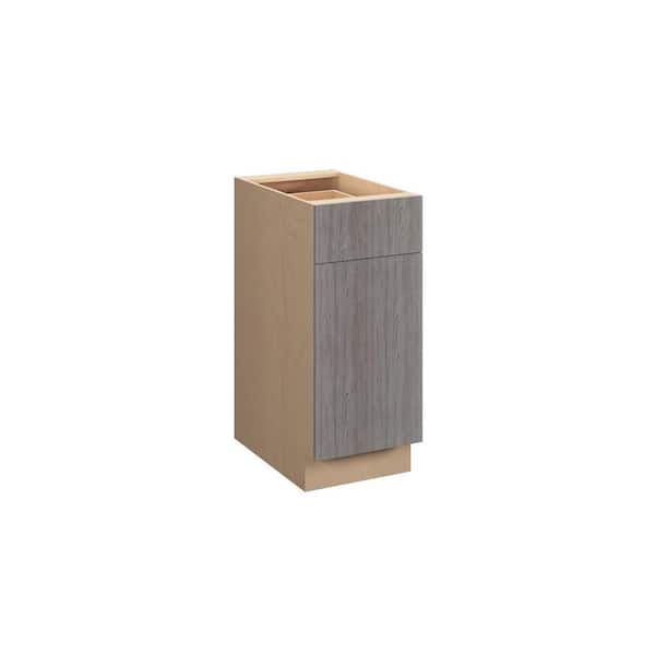 Kunal Kitchens Saratoga Slab 15 in. W x 34.5 in. H x 24 in. D in Greywood Plywood Assembled Pullout Trash Can w/Soft Close