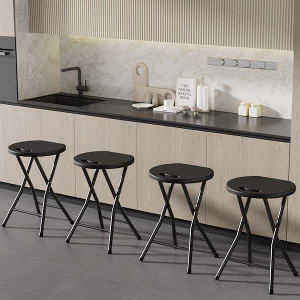 Folding Stool (Set of 4)-Portable Heavy-Duty Steel Frame, 18 in. Height, Black Space-Saving Seat for Indoor/Outdoor Use