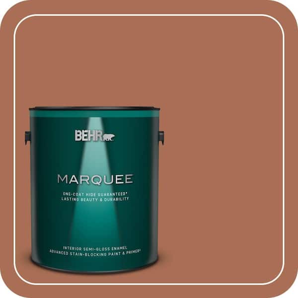 BEHR MARQUEE 1 gal. #MQ1-28 Orange Flambe One-Coat Hide Semi-Gloss Enamel Interior Paint & Primer