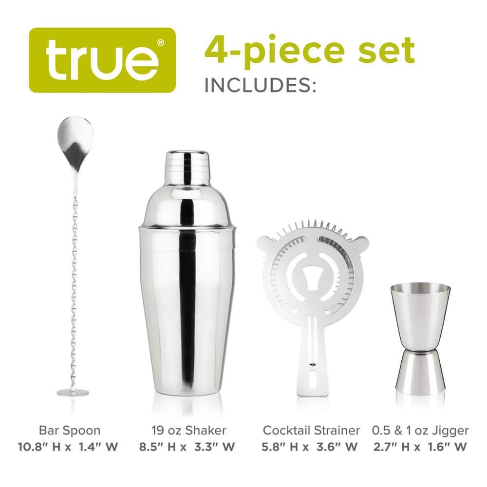 Fortify Stainless Steel 4-Piece Mixologist Barware Set