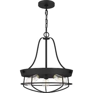 Southbourne 3-Light Matte Black Pendant with Open Steel Cage Frame
