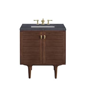 Amberly 30.0 in. W x 23.5 in. D x 34.7 in. H Bathroom Vanity in Mid-Century Walnut with Charcoal Soapstone Quartz Top