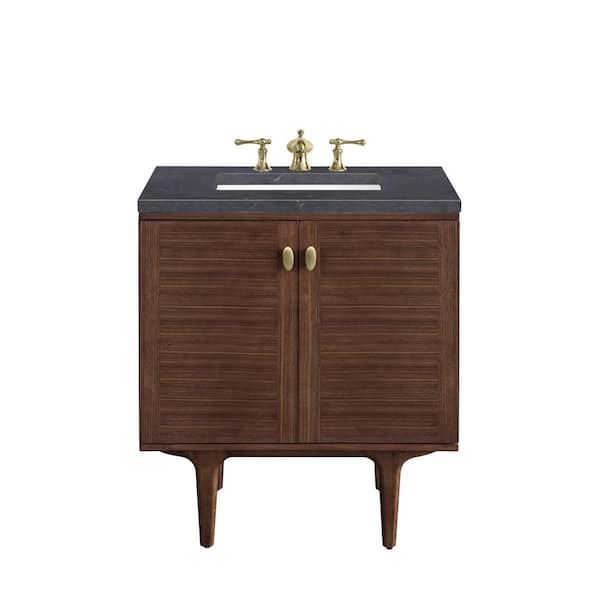 James Martin Vanities Amberly 30.0 in. W x 23.5 in. D x 34.7 in. H Bathroom Vanity in Mid-Century Walnut with Charcoal Soapstone Quartz Top
