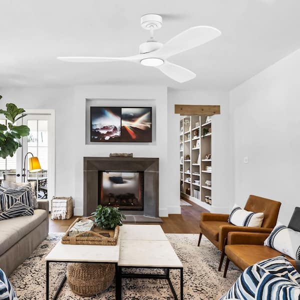 52 in. Modern Outdoor Indoor White Ceiling Fans with LED Lights Remote, Voice Control via WIFI Alexa App, Quiet DC Motor