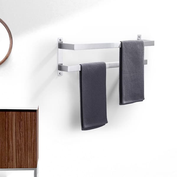 24 in. 2-Bar Towel Rack Wall Mounted Stainless Steel in Brushed Nickel