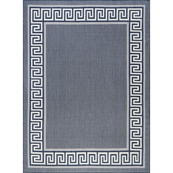 Tayse Rugs Eco Greek Key Navy 4 ft. x 6 ft. Indoor/Outdoor Area Rug
