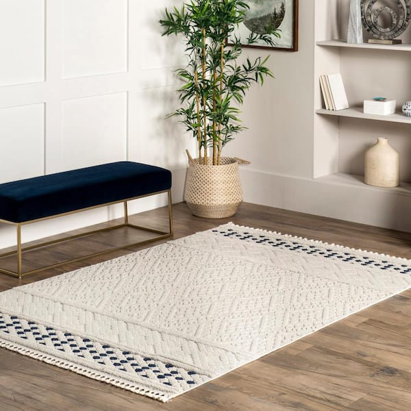 allen + roth 5 x 7 Navy Indoor/Outdoor Floral/Botanical Moroccan Area Rug  at