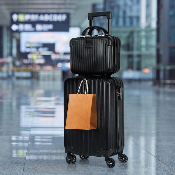 HIKOLAYAE 2-Piece Black PC Hardside Spinner Luggage Set (14/20 in