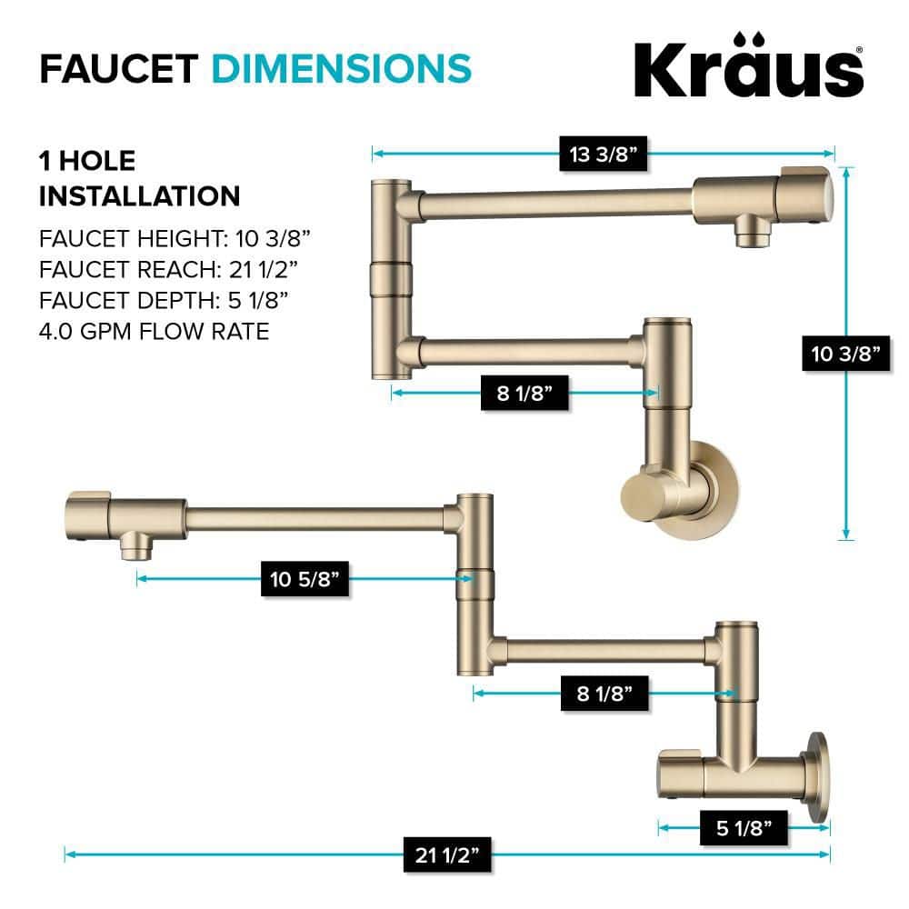 Bolden Wall Mount Pot Filler Kitchen Faucet with Retractable Arm in Spot-Free Antique Champagne Bronze