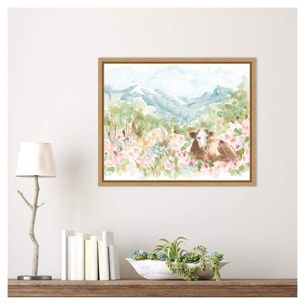 Cow Meadow V Brown Maple Framed Canvas Wall Art