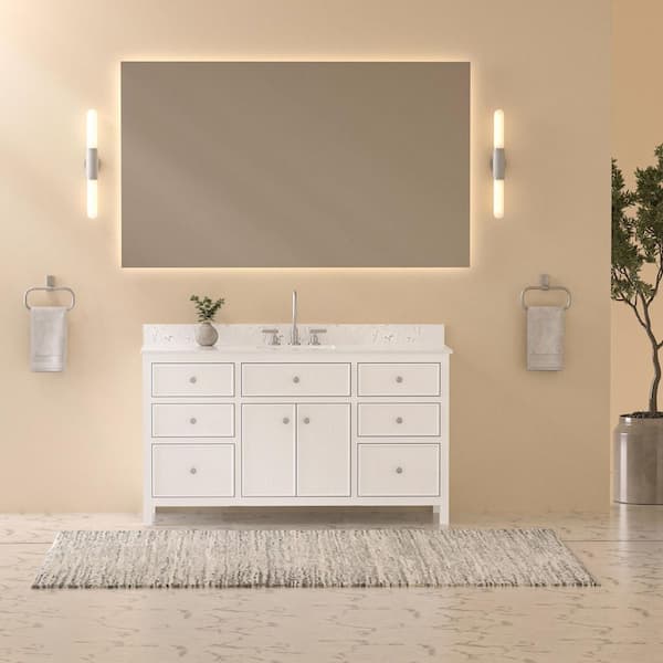 Vanta 60 in. Single Sink Freestanding White Bath Vanity with Carrara White Quartz Stone Top Backsplash