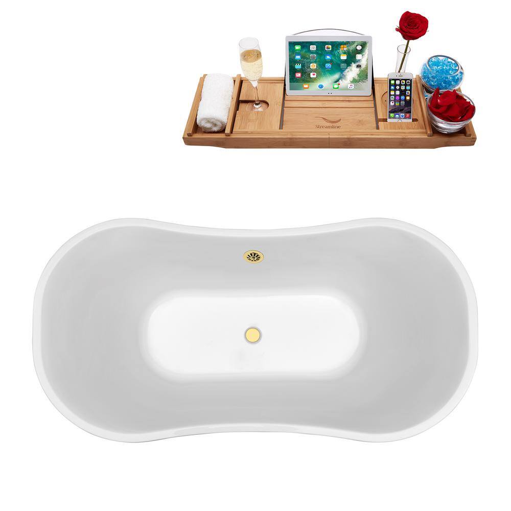 60" White Glossy Acrylic Clawfoot Freestanding Soaking Tub