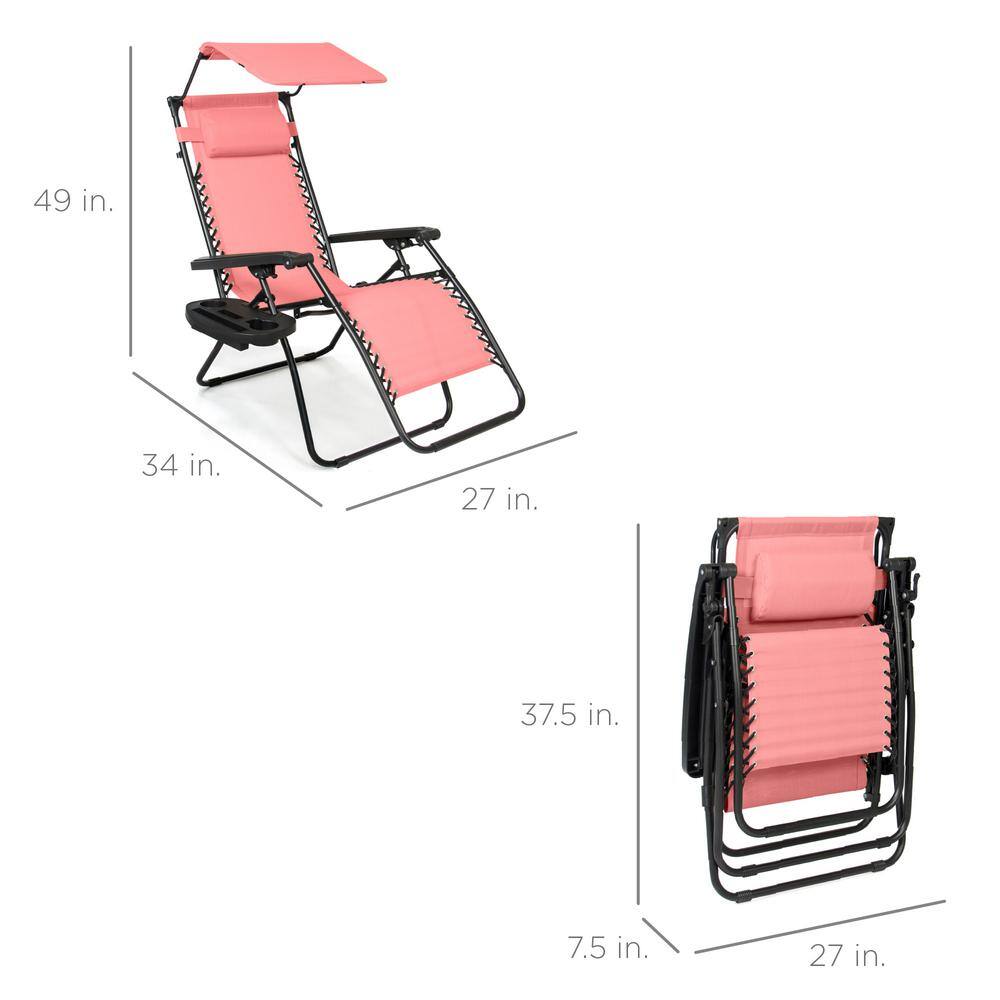 Pink Steel Zero Gravity Outdoor Lounge Chair with Canopy Shade