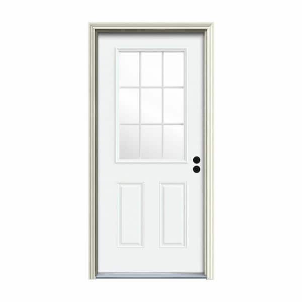 JELD-WEN 36 in. x 80 in. 9 Lite White Painted Steel Prehung Left-Hand Inswing Entry Door w/Brickmould
