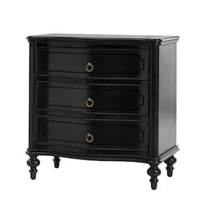 Egmund Traditional 3-Drawer Nightstand with Solid Wood Legs and Built-In Outlets-Black