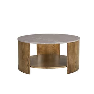 Keegan 36 in. Oak/Marble Round MDF Coffee Table