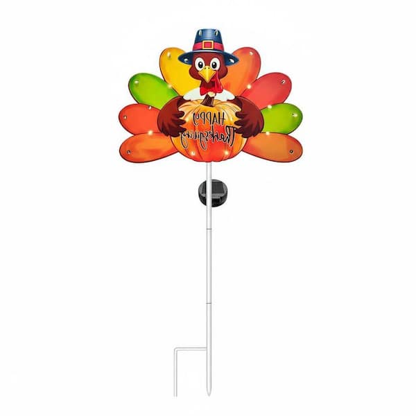 41 in. Solar Turkey Garden Stake Lights - Thanksgiving Outdoor Metal Decor
