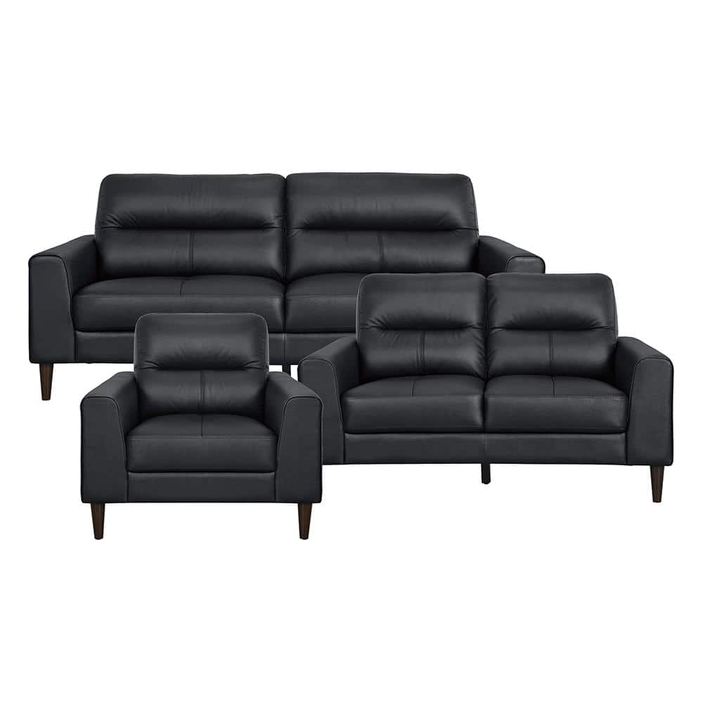 Milford 76 in. W. Straight Arm Leather Rectangle 3-Piece Living Room Sofa S